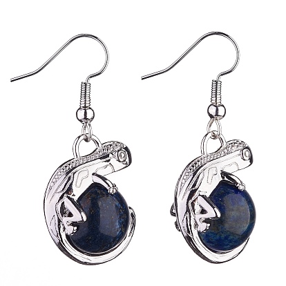 Gemstone Chameleon Dangle Earrings with Crystal Rhinestone, Platinum Brass Jewelry for Women