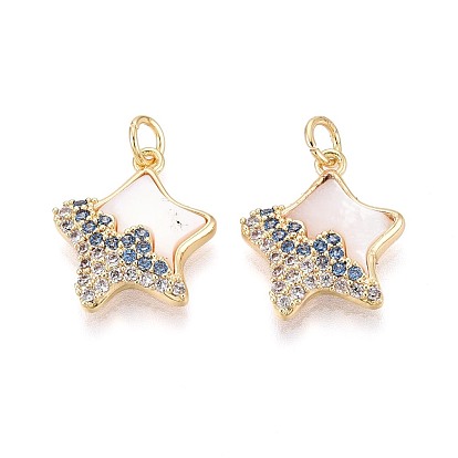 Подвески из латуни с микропаве из кубических цирконий и ракушек, звезда, с целью перехода в кольце, реальный 18 k позолоченный