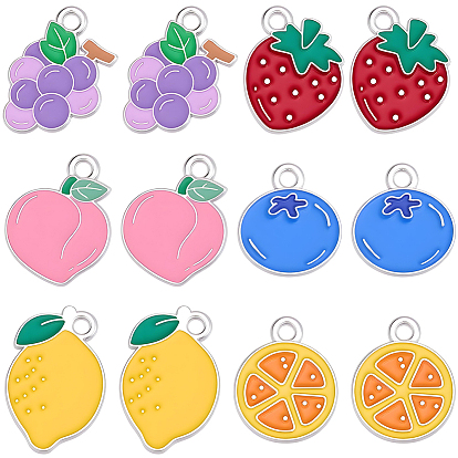 60шт. 6 стили подвесок из эмалированного сплава в виде фруктов, платина