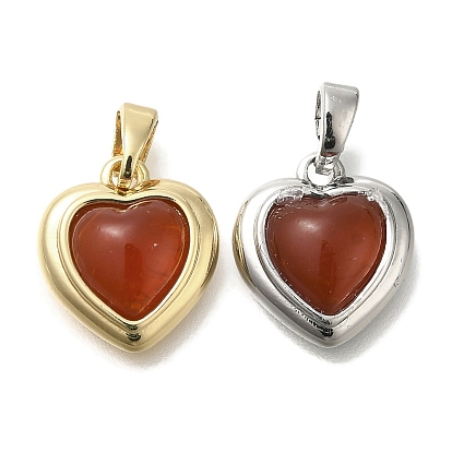 Подвески в виде сердца из натурального сердолика (окрашенного и нагретого), с латунной фурнитурой 