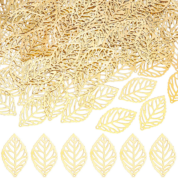 200Pcs Iron Filigree Hollow Pendants, Leaf
