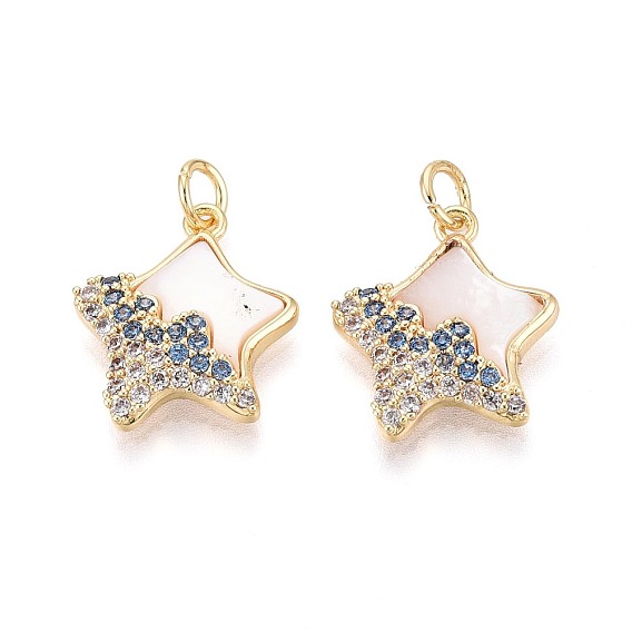 Подвески из латуни с микропаве из кубических цирконий и ракушек, звезда, с целью перехода в кольце, реальный 18 k позолоченный