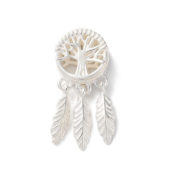 925 Sterling Silver Pendants, Tree of Life with Feather Charms with Jump Rings