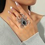 Legierung Strass Fingerringe, Spinne, Statement-Ringe, Antik Silber Farbe