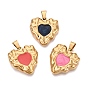 303 Stainless Steel Enamel Pendants, Heart Charms, Ion Plating(IP), Real 18K Gold Plated