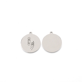 304 Stainless Steel Pendants, Flat Round with Diamond Pattern