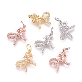 Brass Charms, with Micro Pave Cubic Zirconia, Enamel and Jump Rings, Bowknot