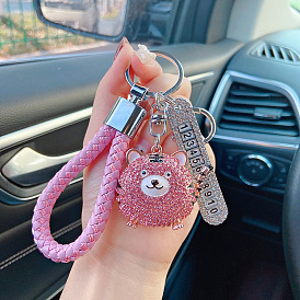 Cute Tiger Keychain with Rhinestone and Phone Card Holder for Women's Bag Accessories