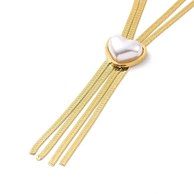 Collier lariat pendentif perle acrylique, doré 304 chaîne à chevrons en acier inoxydable double couche neklace pour les femmes