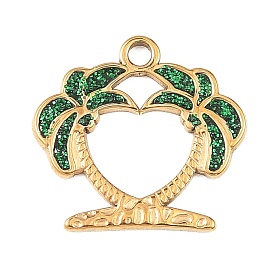 304 Подвески из нержавеющей стали с эмалью и блестками, Дерево прелести, вакуумное покрытие pvd