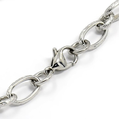 Fashionable 304 Stainless Steel Engraved Vine Mother-son Chain Bracelets, with Lobster Claw Clasps, 8-5/8 inch (220mm), 7mm