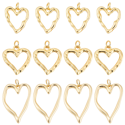 12шт 3 стили латунные подвески с покрытием стойки, без свинца и без кадмия, долговечный, сердце прелести, с целью перехода в кольце