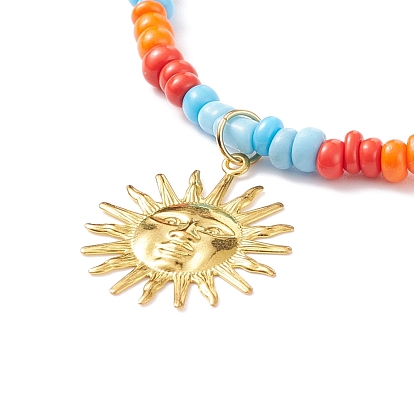 Brass Sun Pendant Necklace with Glass Seed Beaded for Women