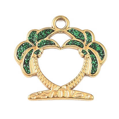 304 Подвески из нержавеющей стали с эмалью и блестками, Дерево прелести, вакуумное покрытие pvd