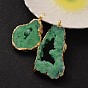 Крашеные самородков натуральный druzy Geode Агат большие подвески, с фурнитурой латунной золотого тона, 47~87x20~50x7~14 мм, отверстие : 8x5 мм