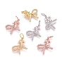 Brass Charms, with Micro Pave Cubic Zirconia, Enamel and Jump Rings, Bowknot