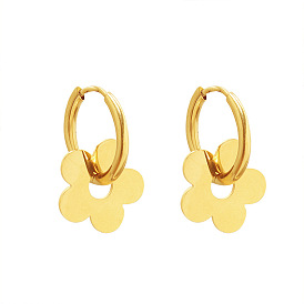 Vintage French Floral Titanium Steel Earrings with 18K Gold Plating