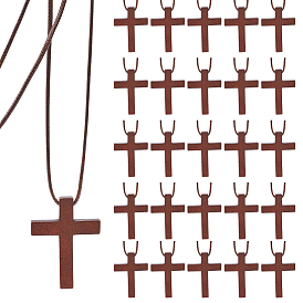 36шт. деревянный крест-подвеска, регулируемые ожерелья из вощеного полиэфирного шнура