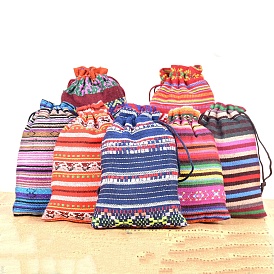 Mexican Stripe Cotton Jewelry Packing Pouches, Drawstring Bags