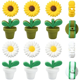 20Pcs 4 Styles Food Grade Eco-Friendly Silicone Beads, Chewing Beads For Teethers, DIY Nursing Necklaces Making, Daisy and Plant