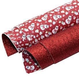 Double-Faced Imitation Leather Fabric Sheets, Glitter Powder, for DIY Crafts, Snowman Pattern