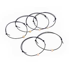 Adjustable Cowhide Leather Cord Bracelets, with Brass  Beads, Mixed Shapes