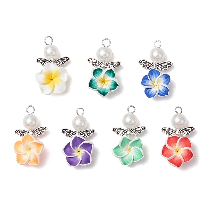Подвески ручной работы из полимерной глины цветы плюмерия, с имитацией жемчуга из АБС-пластика и фурнитурой из железа и сплава