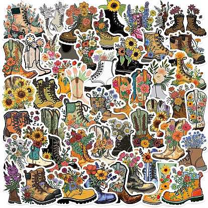 50Pcs Retro Flower Boot Waterproof PVC Adhesive Stickers Set, for DIY Scrapbooking and Journal Decoration