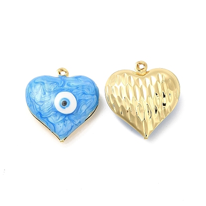 Brass Enamel Pendants, Real 18K Gold Plated, Long-Lasting Plated, Heart with Evil Eye Pattern