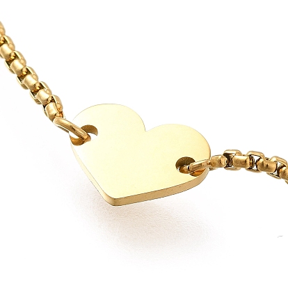 304 Stainless Steel Box Chain Slider Bracelets, Heart Blank Link Bracelets for Women