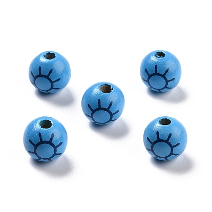 Spray Painted European Schima Wood Beads, Large Hole Beads, Round with Helm