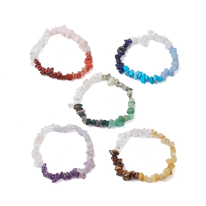 4 Styles Mixed Gemstone Chip Beaded Stretch Bracelets for Women Men