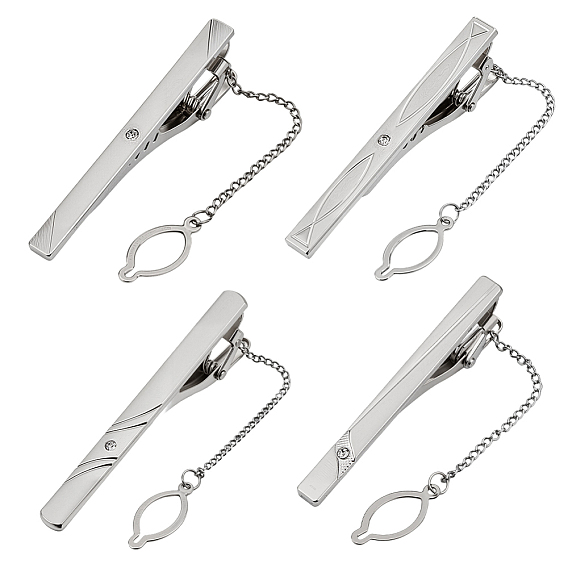 4 шт. 4 стили железный зажим для галстука со стразами, с цепью, прямоугольник с конским глазом