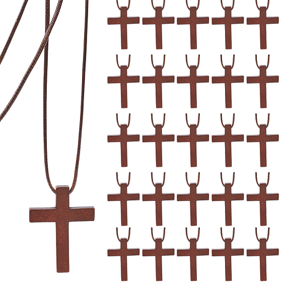 36шт. деревянный крест-подвеска, регулируемые ожерелья из вощеного полиэфирного шнура