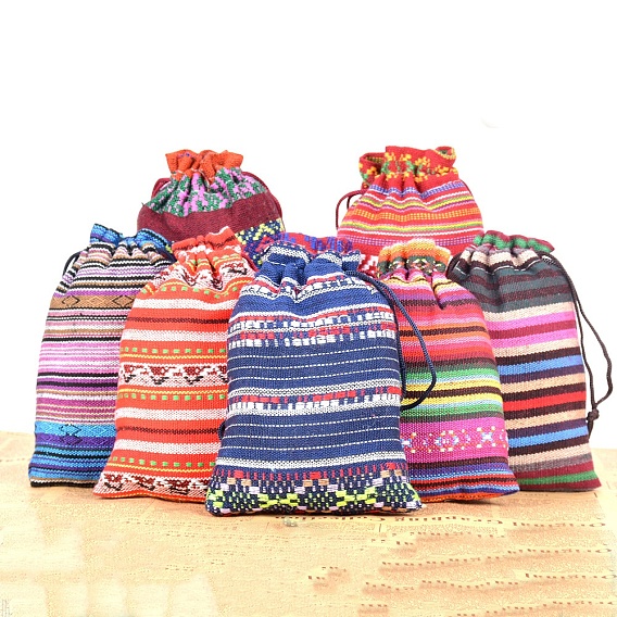 Мешочки для упаковки ювелирных изделий из хлопка в мексиканскую полоску, шнурок сумки