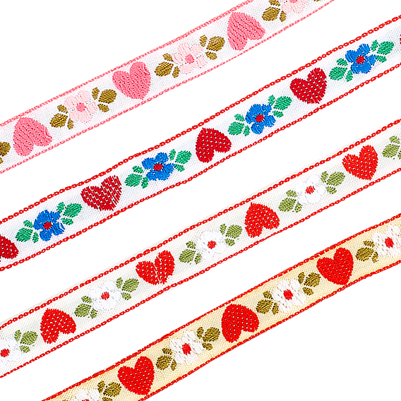 20 Yards 4 Colors Polyester Ribbon, Heart Printed Ribbon, for DIY Craft Wrapping, Wedding, Valentine's Day Decoration