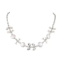 Flat Round Pearl with Bowknot Alloy Link Necklaces