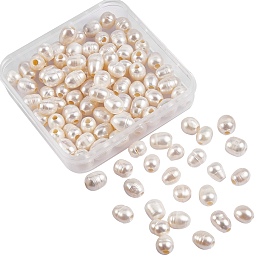 100Pcs Grade B Natural Cultured Freshwater Pearl Beads, Nice for Mother's Day Earring Making, Rice, Natural Color, White
