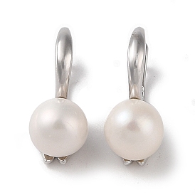 Sterling Silver Hoop Earrings, with Natural Pearl, Jewely for Women