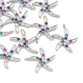 SHEGRACE Brass Colorful Cubic Zirconia Charms, Starfish Charms, Cadmium Free & Lead Free & Nickel Free