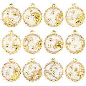 24 шт 12 стили подвески из сплава эмали, двенадцать созвездий, круглые