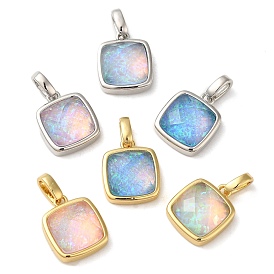 Rack Plating Brass with Synthetic Opal Pendants, Square