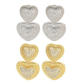 Серьги-гвоздики с подвесками из латуни в форме сердца с прозрачным фианитом