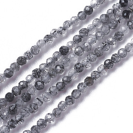 Natural Rutilated Quartz Beads Strands, Faceted, Round
