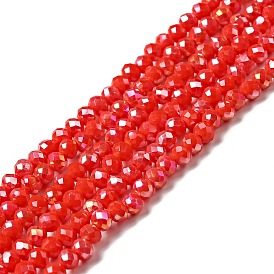 Electroplate Opaque Solid Color Crystal Glass Rondelle Beads Strands, Faceted, AB Color Plated, 3x2mm, Hole: 1mm, about 138pcs/strand, 12.9 inch