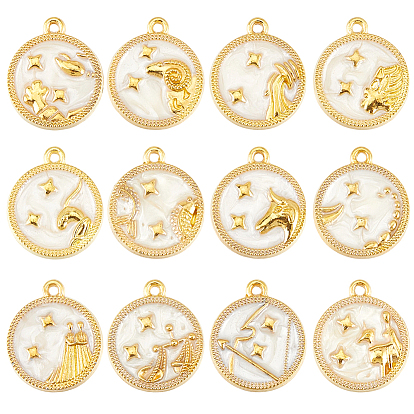 24 шт 12 стили подвески из сплава эмали, двенадцать созвездий, круглые