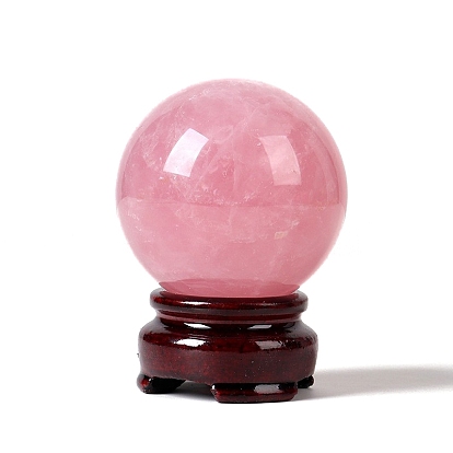 Natural Rose Quartz Sphere Ornament, Crystal Healing Ball Display Decorations with Base, for Home Decoration
