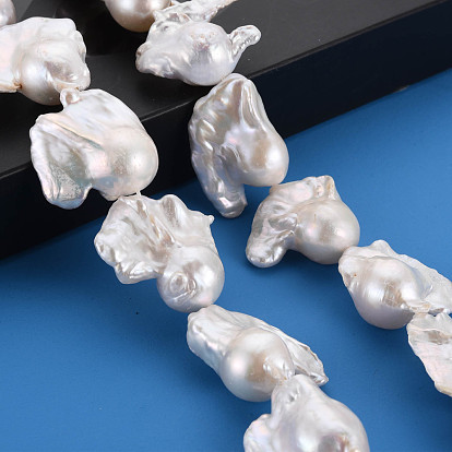 Natural Baroque Pearl Keshi Pearl Beads Strands, Cultured Freshwater Pearl, Nuggets