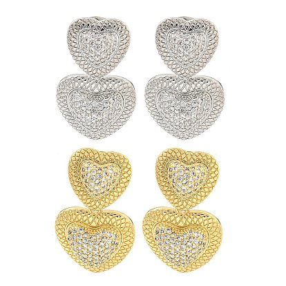 Серьги-гвоздики с подвесками из латуни в форме сердца с прозрачным фианитом