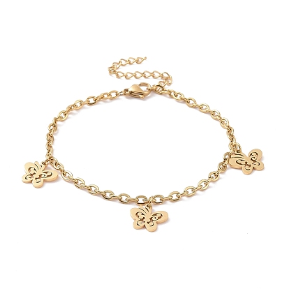 304 Stainless Steel Butterfly Charm Bracelet with Cable Chains for Women